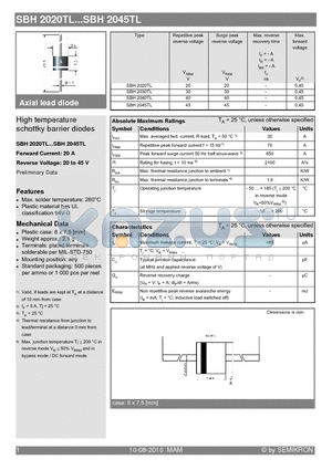 SBH2045TL datasheet - High temperature schottky barrier diodes
