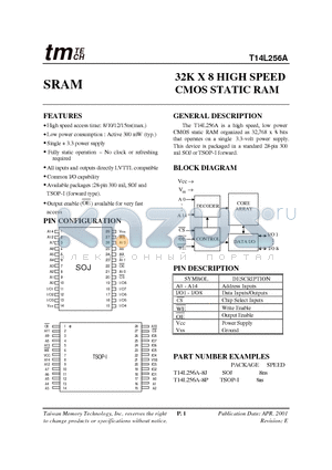 T14L256A datasheet - 32K X 8 HIGH SPEED CMOS STATIC RAM