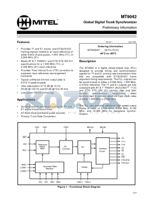 MT9042 datasheet - Global Digital Trunk Synchronizer