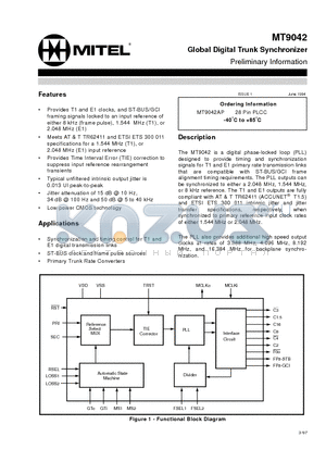 MT9042AP datasheet - Global Digital Trunk Synchronizer