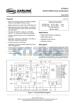 MT90401 datasheet - SONET/SDH System Synchronizer
