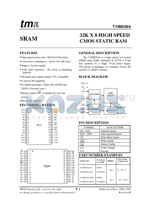 T14M256A datasheet - 32K X 8 HIGH SPEED CMOS STATIC RAM