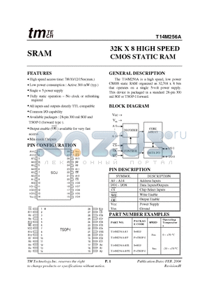 T14M256A_04 datasheet - 32K X 8 HIGH SPEED CMOS STATIC RAM