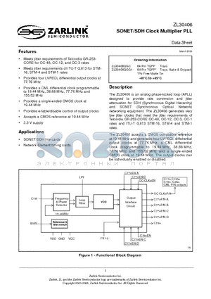 MT9046 datasheet - SONET/SDH Clock Multiplier PLL