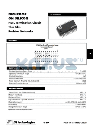 SQS24H01FS13 datasheet - HSTL Termination Circuit Thin Film Resistor Networks