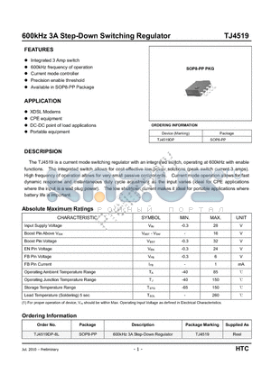 TJ4519 datasheet - 600kHz 3A Step-Down Switching Regulator