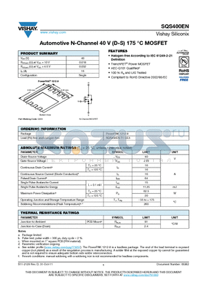 SQS400EN datasheet - Automotive N-Channel 40 V (D-S) 175 `C MOSFET