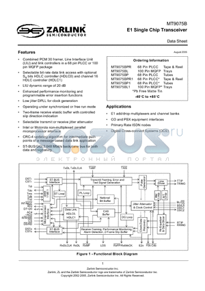 MT9075BL1 datasheet - E1 Single Chip Transceiver