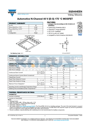 SQS464EEN datasheet - Automotive N-Channel 40 V (D-S) 175 `C MOSFET