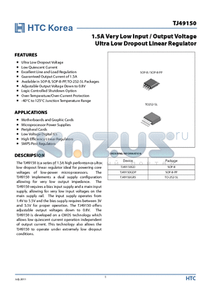 TJ49150GD datasheet - 1.5A Very Low Input / Output Voltage Ultra Low Dropout Linear Regulator