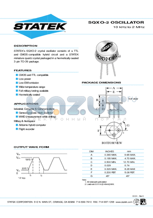 SQXO-2 datasheet - OSCILLATOR