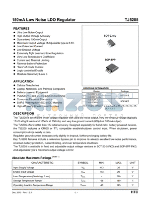 TJ5205DP-2.8V datasheet - 150mA Low Noise LDO Regulator