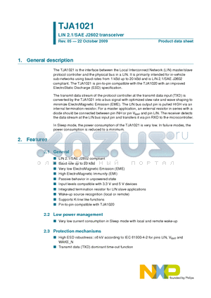 TJA1021T/10 datasheet - LIN 2.1/SAE J2602 transceiver