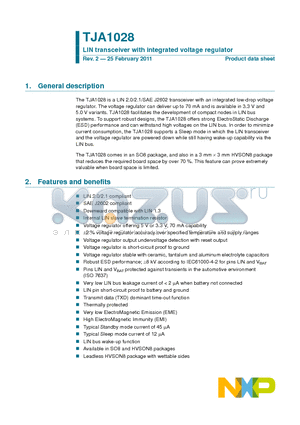 TJA1028T3V320 datasheet - LIN transceiver with integrated voltage regulator