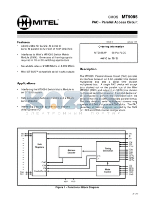 MT9085 datasheet - CMOS PAC - Parallel Access Circuit