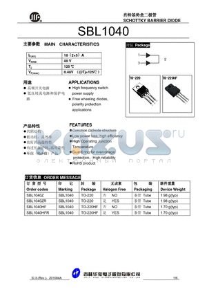 SBL1040ZR datasheet - SCHOTTKY BARRIER DIODE