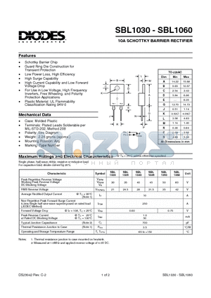 SBL1045 datasheet - 10A SCHOTTKY BARRIER RECTIFIER