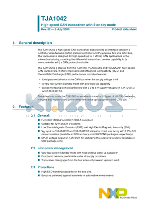 TJA1042T/3 datasheet - High-speed CAN transceiver with Standby mode