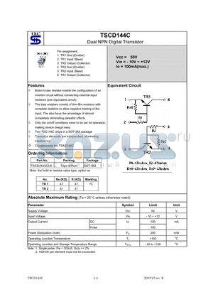 TSCD144CCU6 datasheet - Dual NPN Digital Transistor