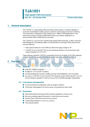 TJA1051 datasheet - High-speed CAN transceiver