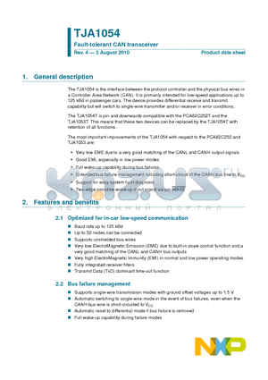 TJA1054 datasheet - Fault-tolerant CAN transceiver