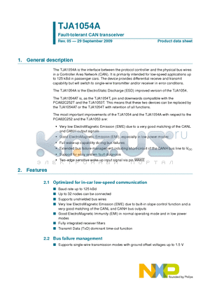 TJA1054A datasheet - Fault-tolerant CAN transceiver