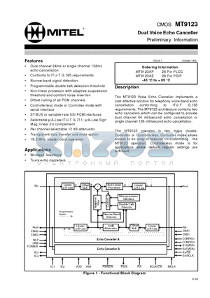 MT9123AP datasheet - CMOS Dual Voice Echo Canceller