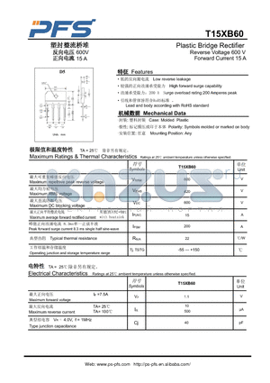 T15XB60 datasheet - Plastic Bridge Rectifier