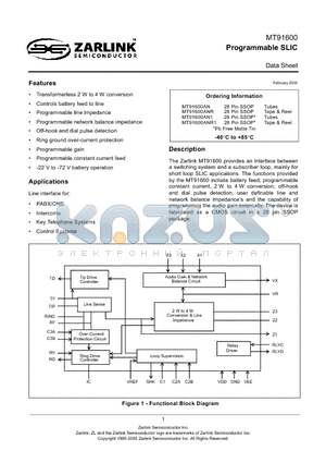 MT91600ANR1 datasheet - Programmable SLIC