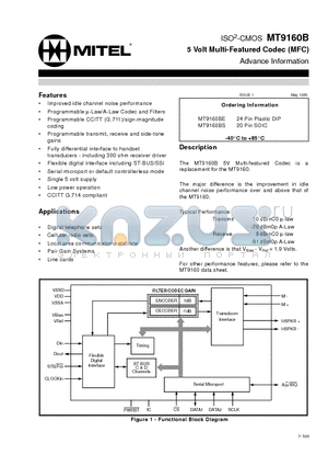 MT9160B datasheet - ISO2-CMOS 5 Volt Multi-Featured Codec (MFC)