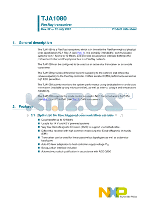 TJA1080TS/N datasheet - FlexRay transceiver