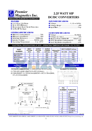 TSD-1251 datasheet - 2.25 WATT SIP DC/DC CONVERTERS