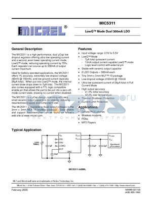 MIC5311 datasheet - LowQ Mode Dual 300mA LDO