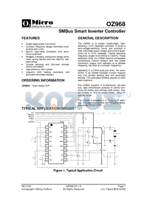 OZ968 datasheet - SMBus Smart Inverter Controller