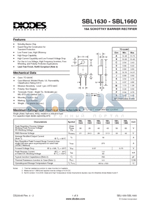 SBL1630 datasheet - 16A SCHOTTKY BARRIER RECTIFIER