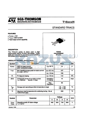 T1612MH datasheet - STANDARD TRIACS