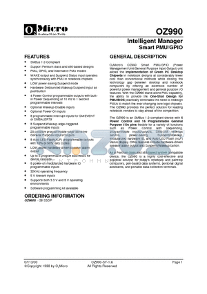 OZ990S datasheet - Intelligent Manager Smart PMU/GPIO