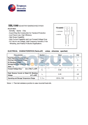 SBL1540 datasheet - SCHOTTKY BARRIER RECTIFIER