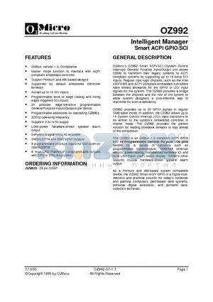 OZ992S datasheet - Intelligent Manager Smart ACPI GPIO/SCI