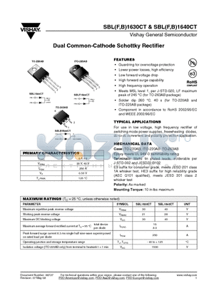 SBL1630CTHE3/45 datasheet - Dual Common-Cathode Schottky Rectifier