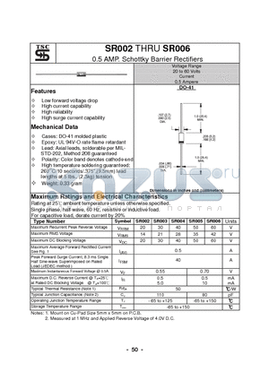 SR002 datasheet - 0.5 AMP. Schottky Barrier Rectifiers