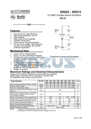 SR005 datasheet - 0.5 AMP. Schottky Barrier Rectifiers