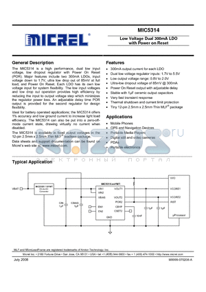 MIC5314-1.5/1.5YMT datasheet - Low Voltage Dual 300mA LDO with Power on Reset