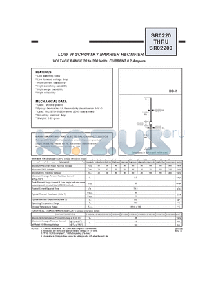 SR0220 datasheet - LOW Vf SCHOTTKY BARRIER RECTIFIER