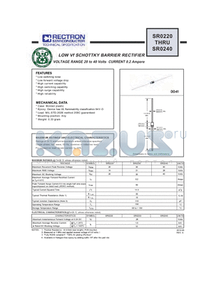 SR0220 datasheet - LOW Vf SCHOTTKY BARRIER RECTIFIER