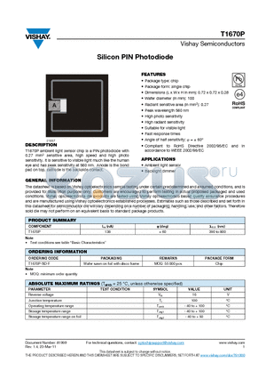 T1670P-SD-F datasheet - Silicon PIN Photodiode