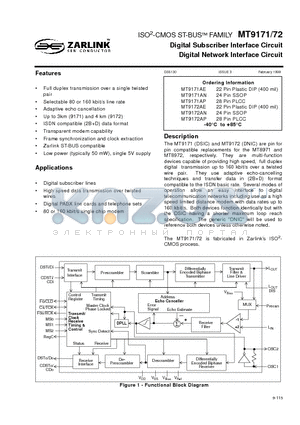 MT9172AP datasheet - ISO2-CMOS ST-BUS FAMILY