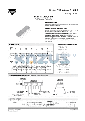 T16LR8 datasheet - Dual-In-Line, 8 Bit R/2R Ladder Networks