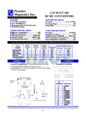 TSD-515 datasheet - 2.25 WATT SIP DC/DC CONVERTERS