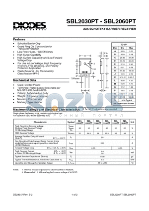 SBL2030PT datasheet - 20A SCHOTTKY BARRIER RECTIFIER